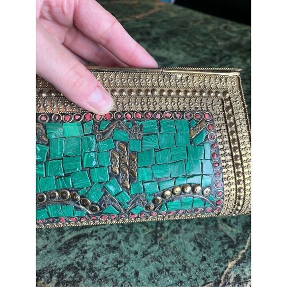 Vintage Cleopatra, like crystal stone bag, purse malachite, gold embellishments - Picture 6 of 11